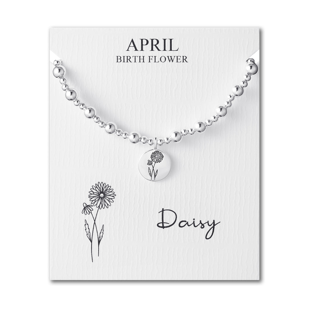 April Birth Flower Daisy Beaded Stretch Bracelet - Philip Jones Jewellery