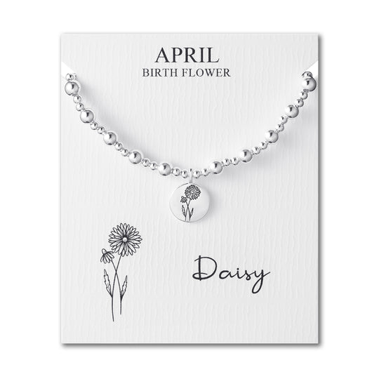 April Birth Flower Daisy Beaded Stretch Bracelet - Philip Jones Jewellery