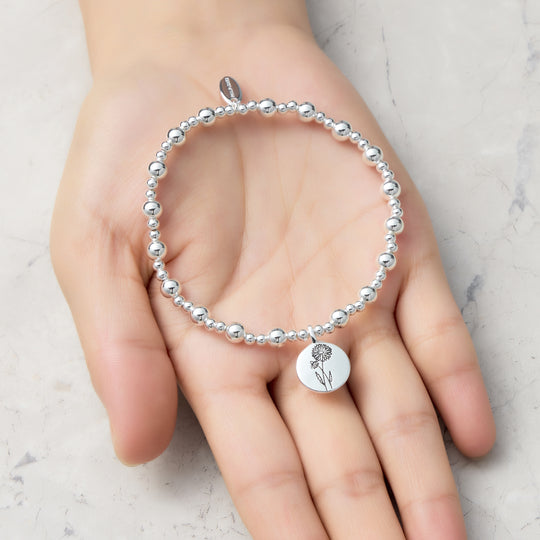 April Birth Flower Daisy Beaded Stretch Bracelet
