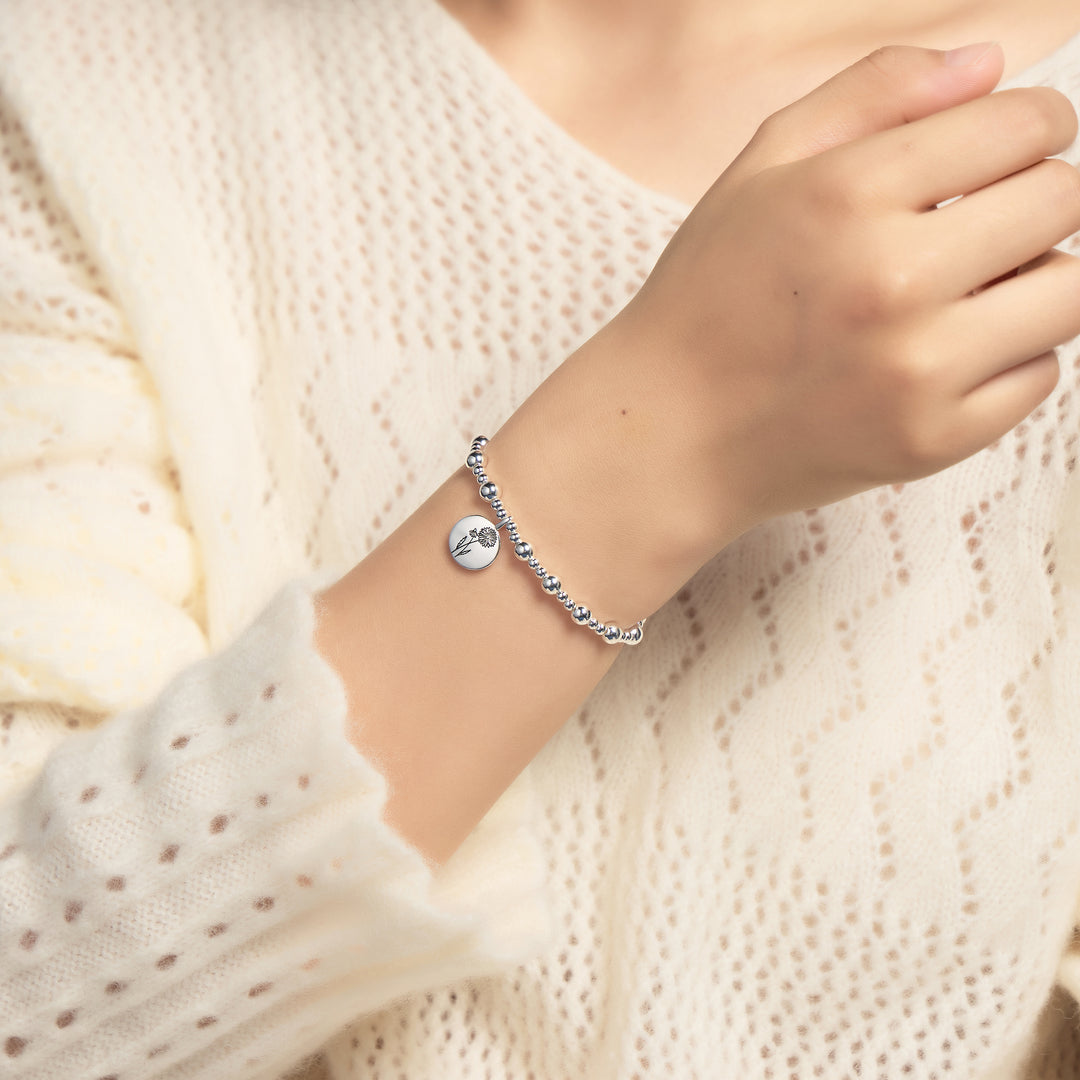 April Birth Flower Daisy Beaded Stretch Bracelet