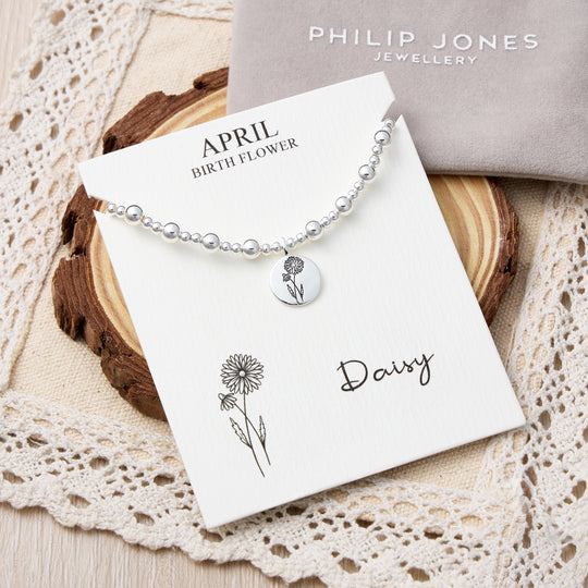 April Birth Flower Daisy Beaded Stretch Bracelet