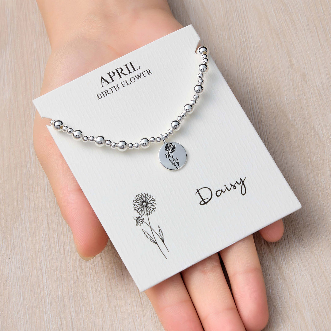 April Birth Flower Daisy Beaded Stretch Bracelet