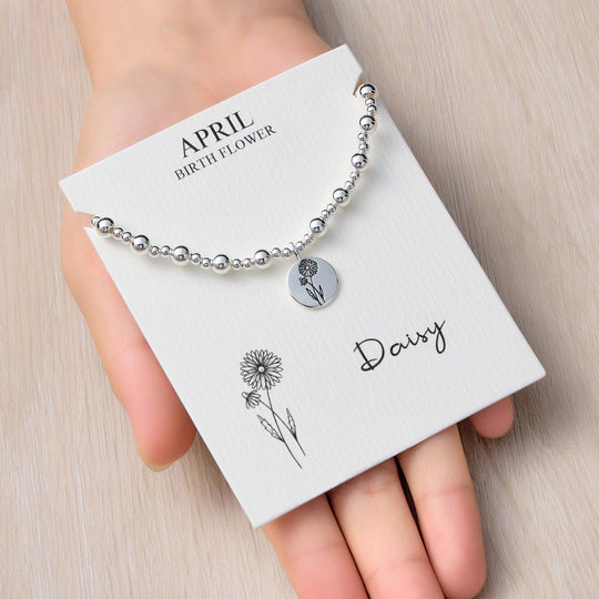 April Birth Flower Daisy Beaded Stretch Bracelet