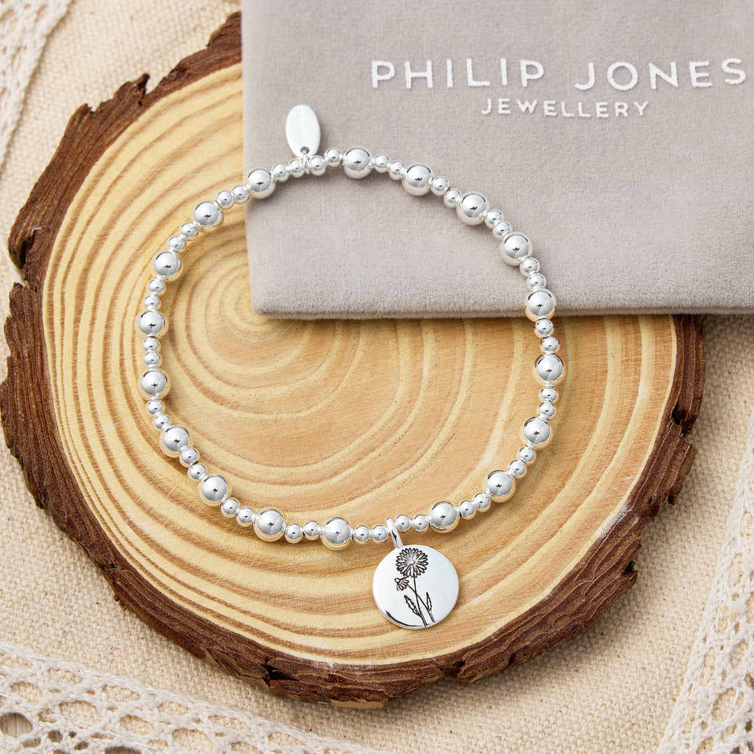April Birth Flower Daisy Beaded Stretch Bracelet