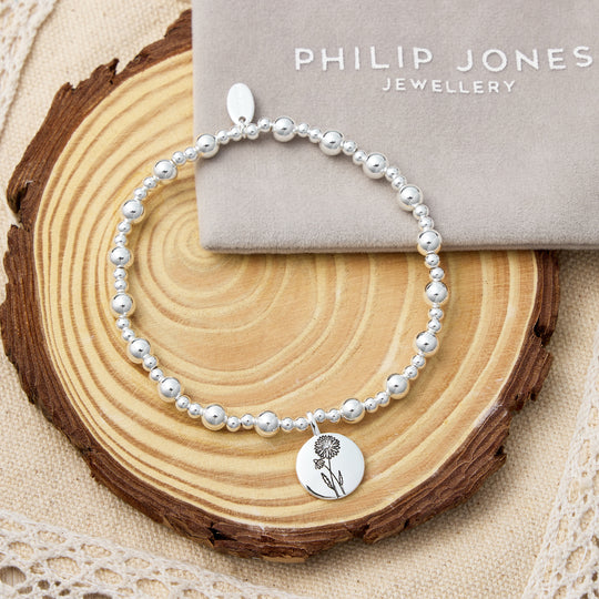 April Birth Flower Daisy Beaded Stretch Bracelet