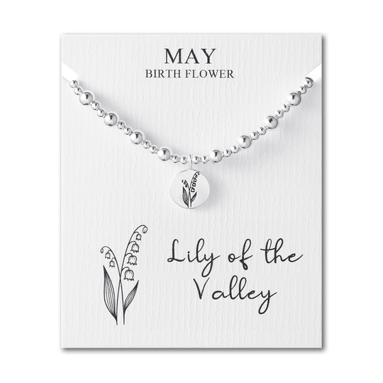 May Birth Flower Lily of the Valley Beaded Stretch Bracelet - Philip Jones Jewellery