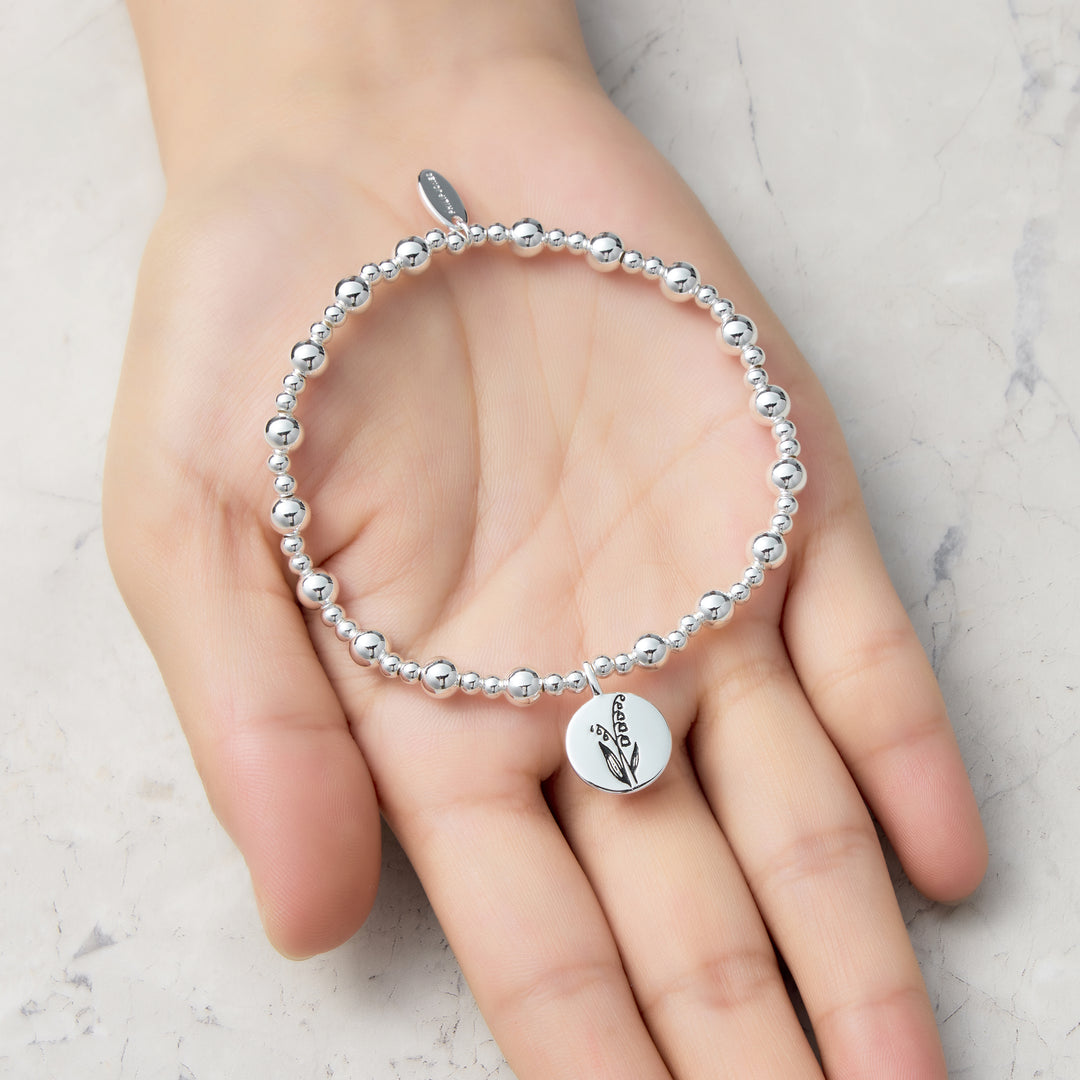 May Birth Flower Lily of the Valley Beaded Stretch Bracelet