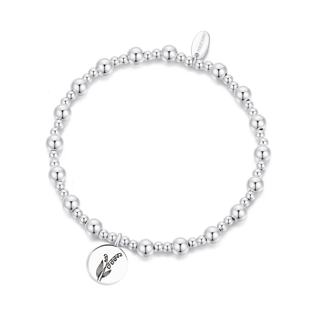 May Birth Flower Lily of the Valley Beaded Stretch Bracelet