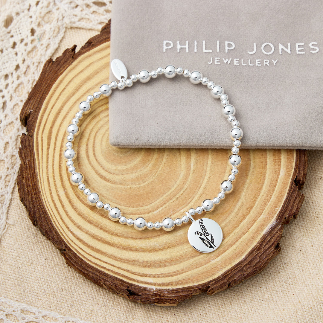 May Birth Flower Lily of the Valley Beaded Stretch Bracelet