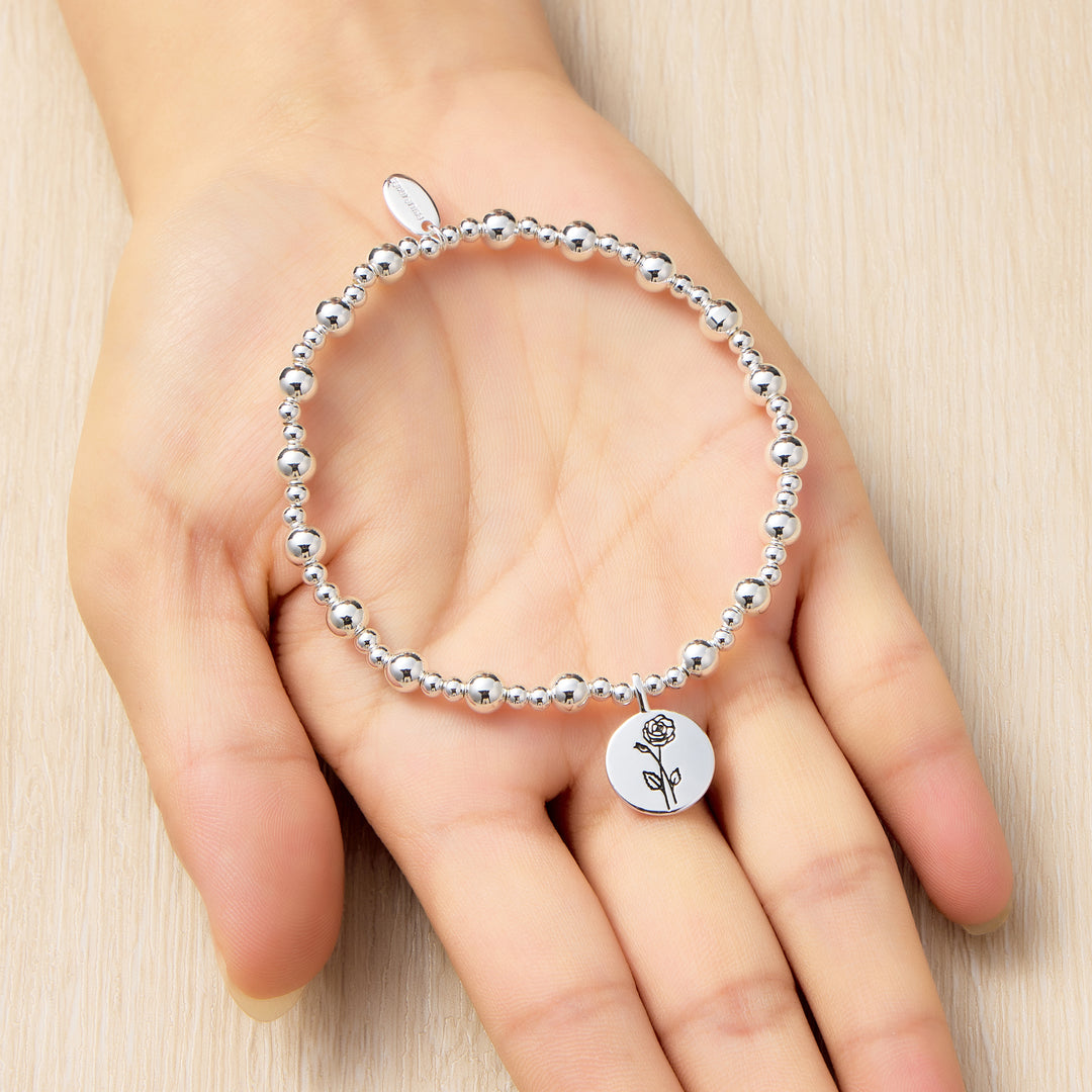 June Birth Flower Rose Beaded Stretch Bracelet