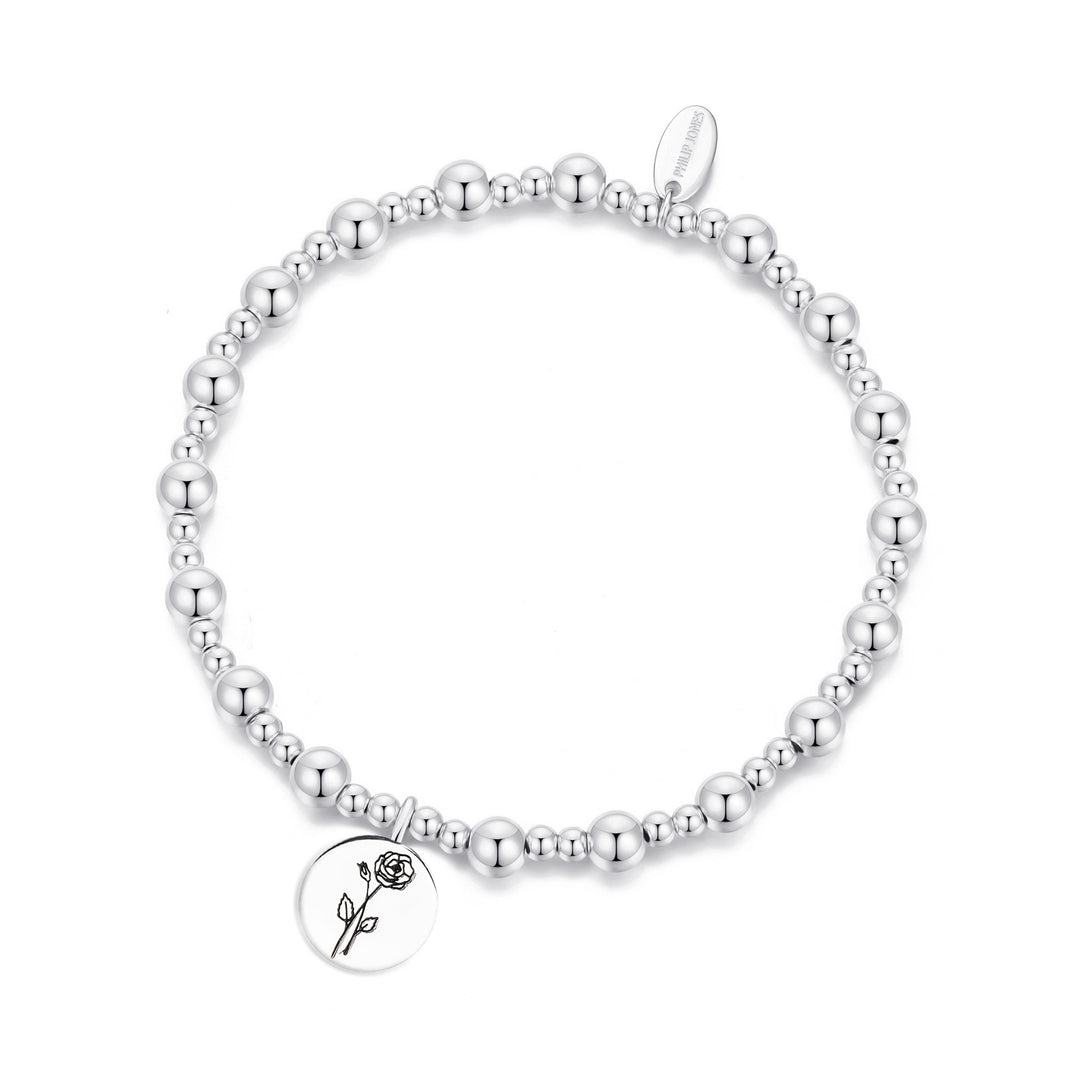 June Birth Flower Rose Beaded Stretch Bracelet