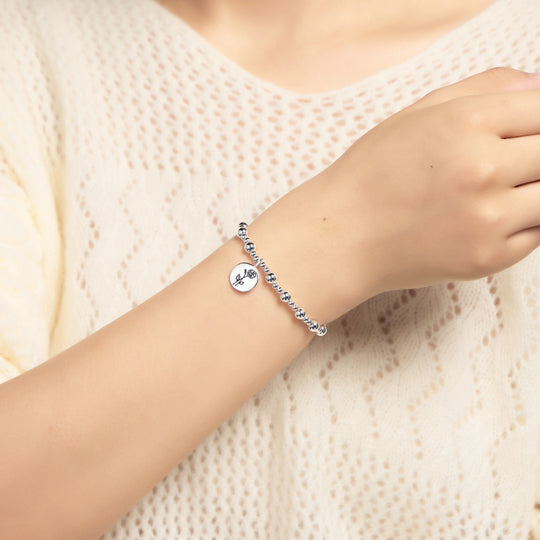 June Birth Flower Rose Beaded Stretch Bracelet