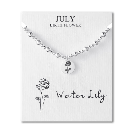 July Birth Flower Water Lily Beaded Stretch Bracelet - Philip Jones Jewellery