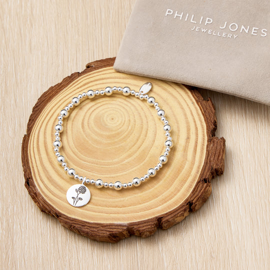 July Birth Flower Water Lily Beaded Stretch Bracelet