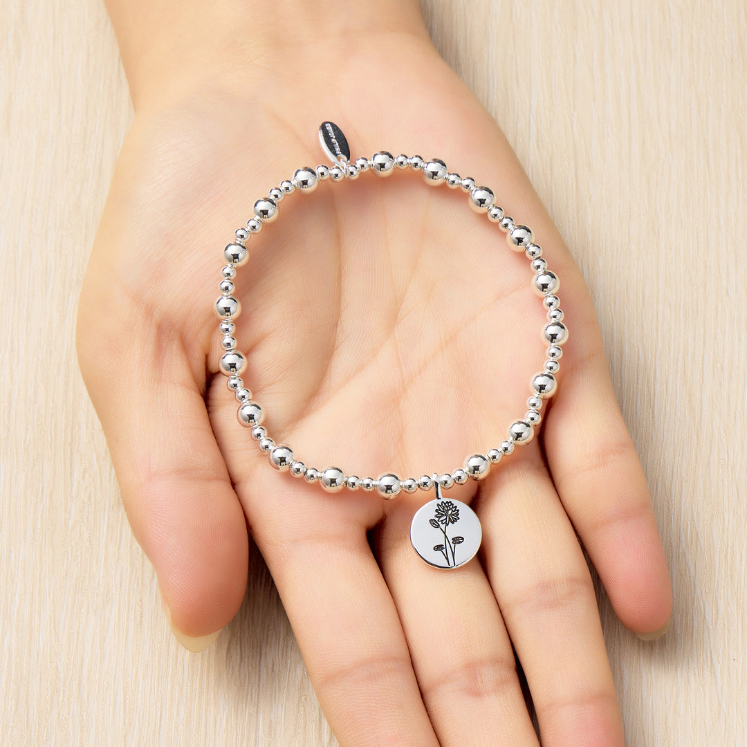 July Birth Flower Water Lily Beaded Stretch Bracelet