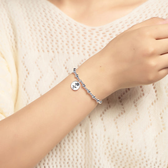 July Birth Flower Water Lily Beaded Stretch Bracelet
