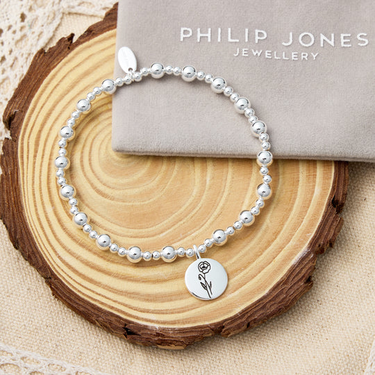 August Birth Flower Poppy Beaded Stretch Bracelet