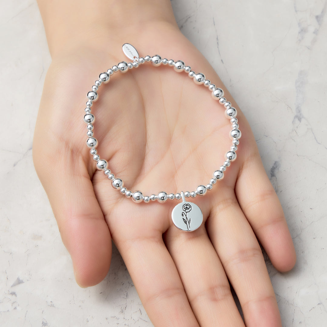 August Birth Flower Poppy Beaded Stretch Bracelet