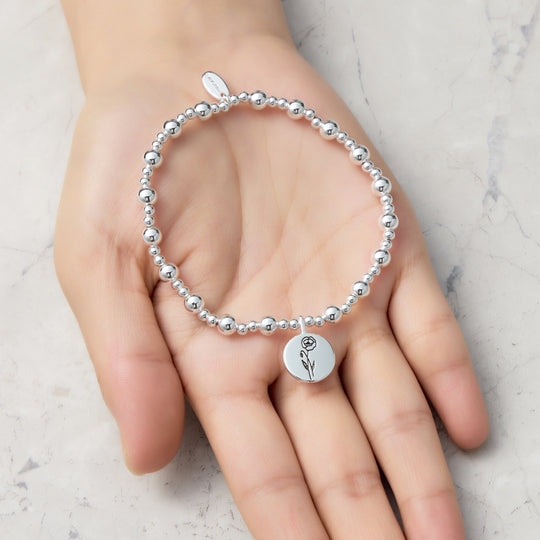 August Birth Flower Poppy Beaded Stretch Bracelet