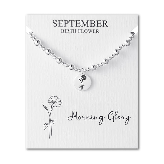 September Birth Flower Morning Glory Beaded Stretch Bracelet - Philip Jones Jewellery