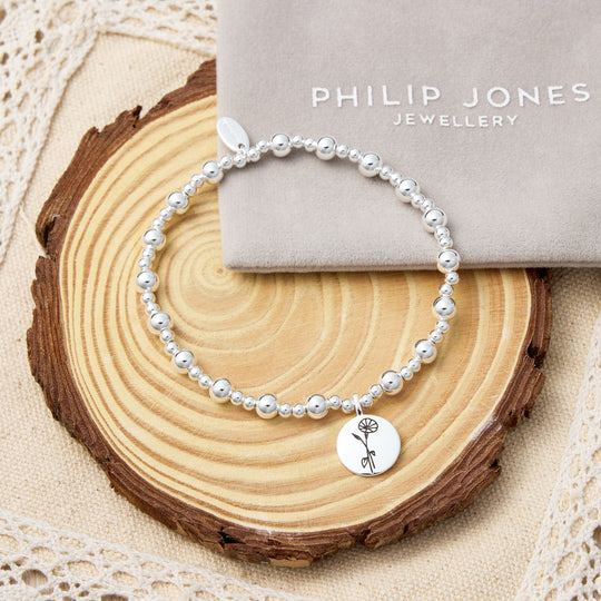 September Birth Flower Morning Glory Beaded Stretch Bracelet