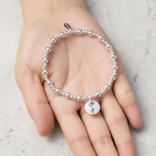 September Birth Flower Morning Glory Beaded Stretch Bracelet