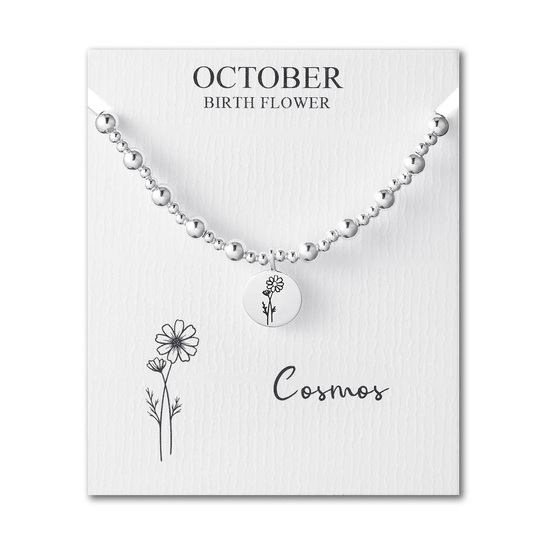 October Birth Flower Cosmos Beaded Stretch Bracelet - Philip Jones Jewellery