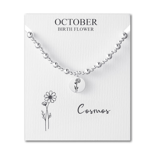 October Birth Flower Cosmos Beaded Stretch Bracelet - Philip Jones Jewellery