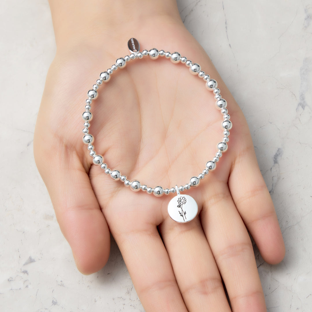 October Birth Flower Cosmos Beaded Stretch Bracelet