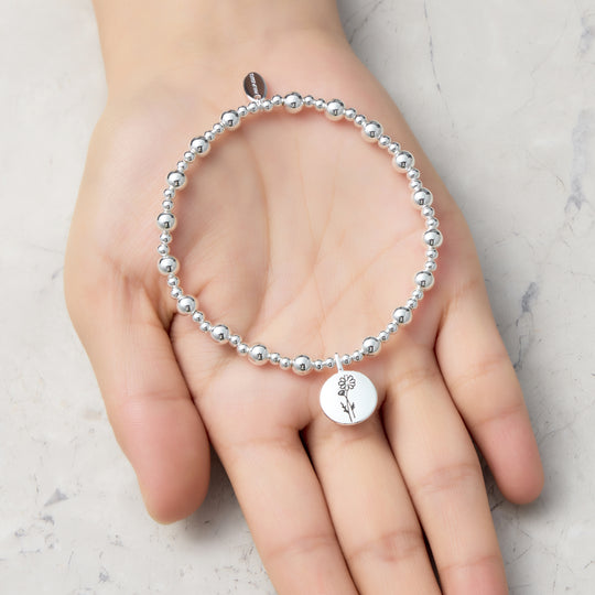 October Birth Flower Cosmos Beaded Stretch Bracelet