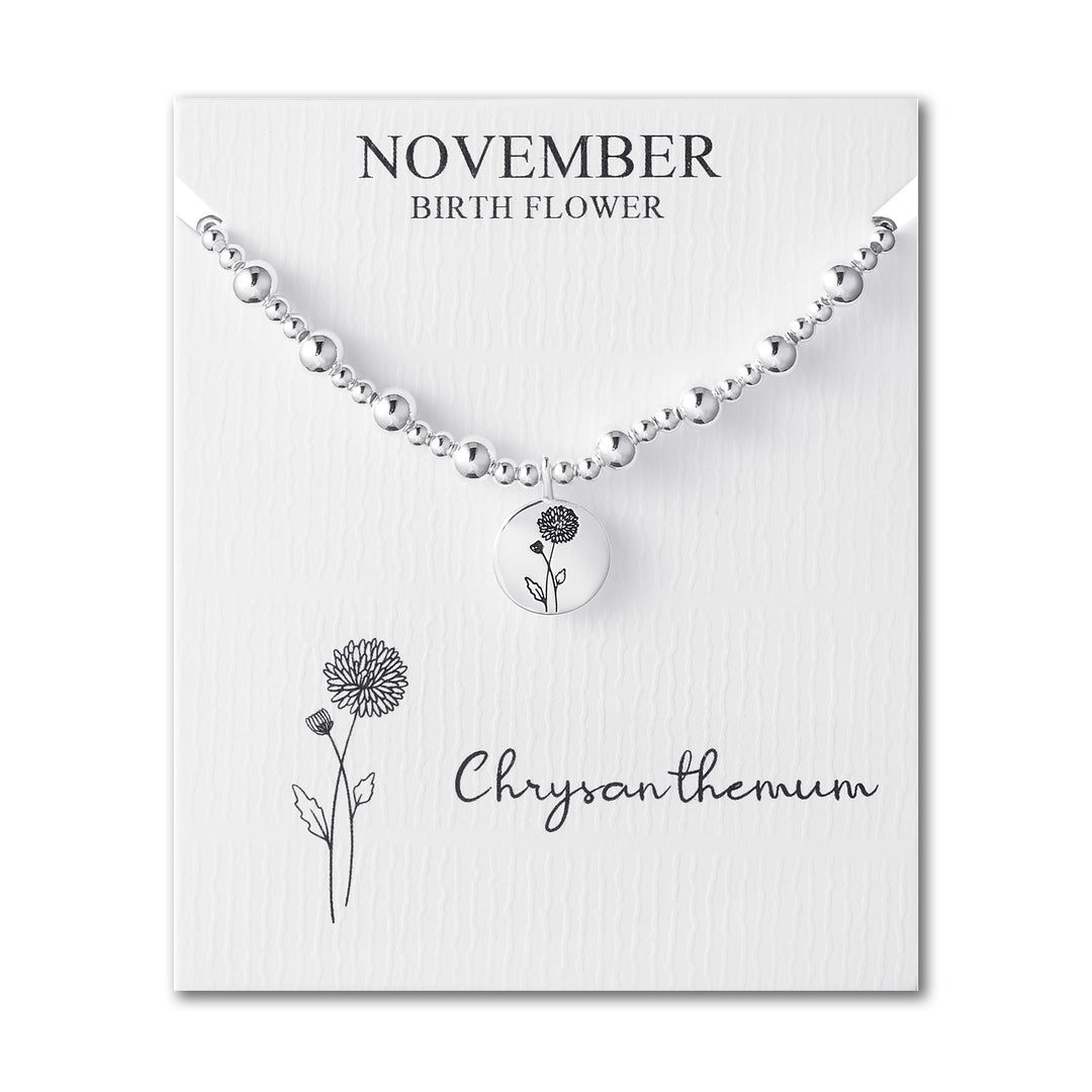 November Birth Flower Chrysanthemum Beaded Stretch Bracelet