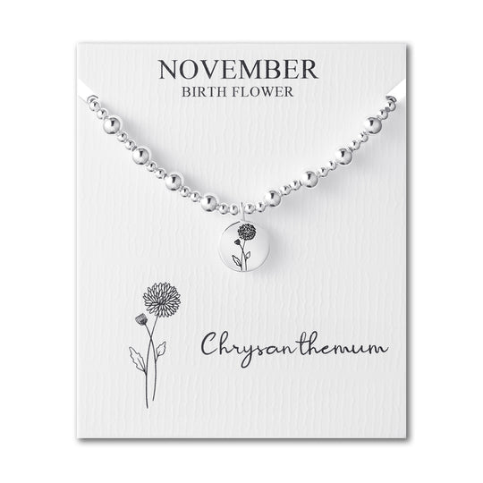 November Birth Flower Chrysanthemum Beaded Stretch Bracelet