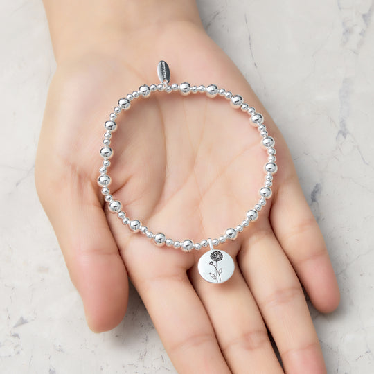 November Birth Flower Chrysanthemum Beaded Stretch Bracelet