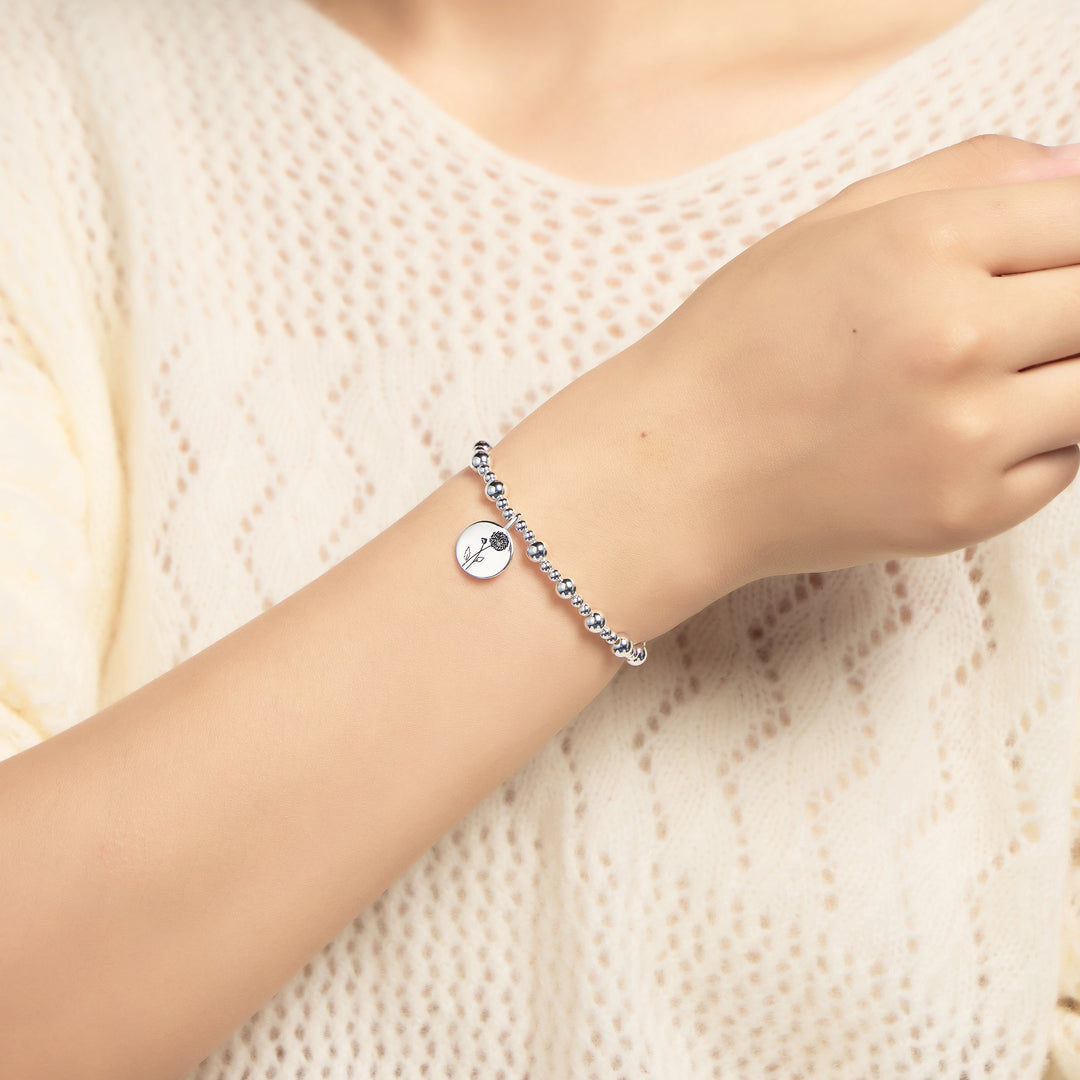 November Birth Flower Chrysanthemum Beaded Stretch Bracelet