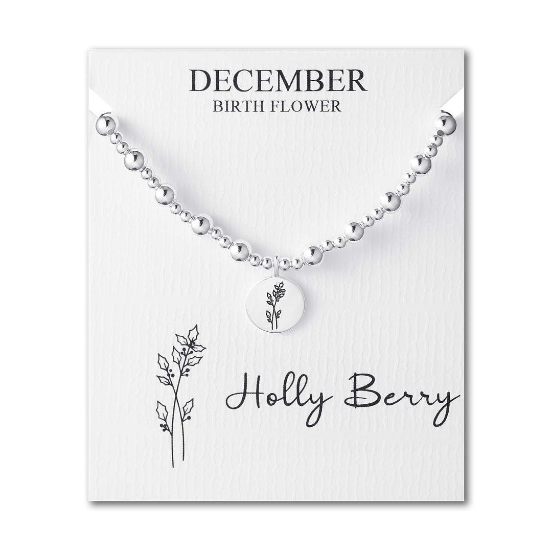 December Birth Flower Holly Berry Beaded Stretch Bracelet - Philip Jones Jewellery