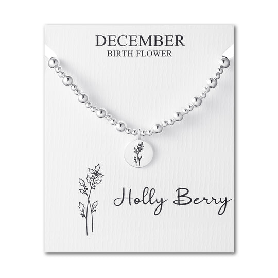 December Birth Flower Holly Berry Beaded Stretch Bracelet - Philip Jones Jewellery