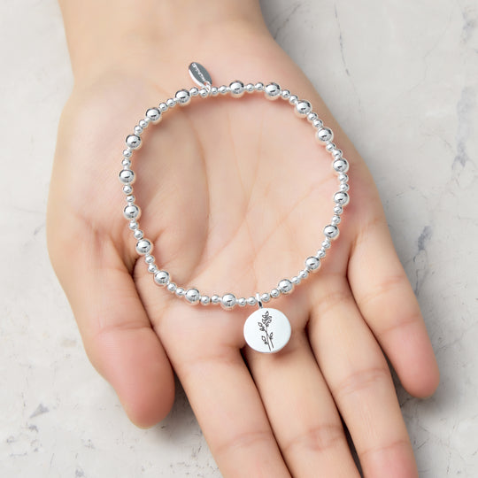 December Birth Flower Holly Berry Beaded Stretch Bracelet