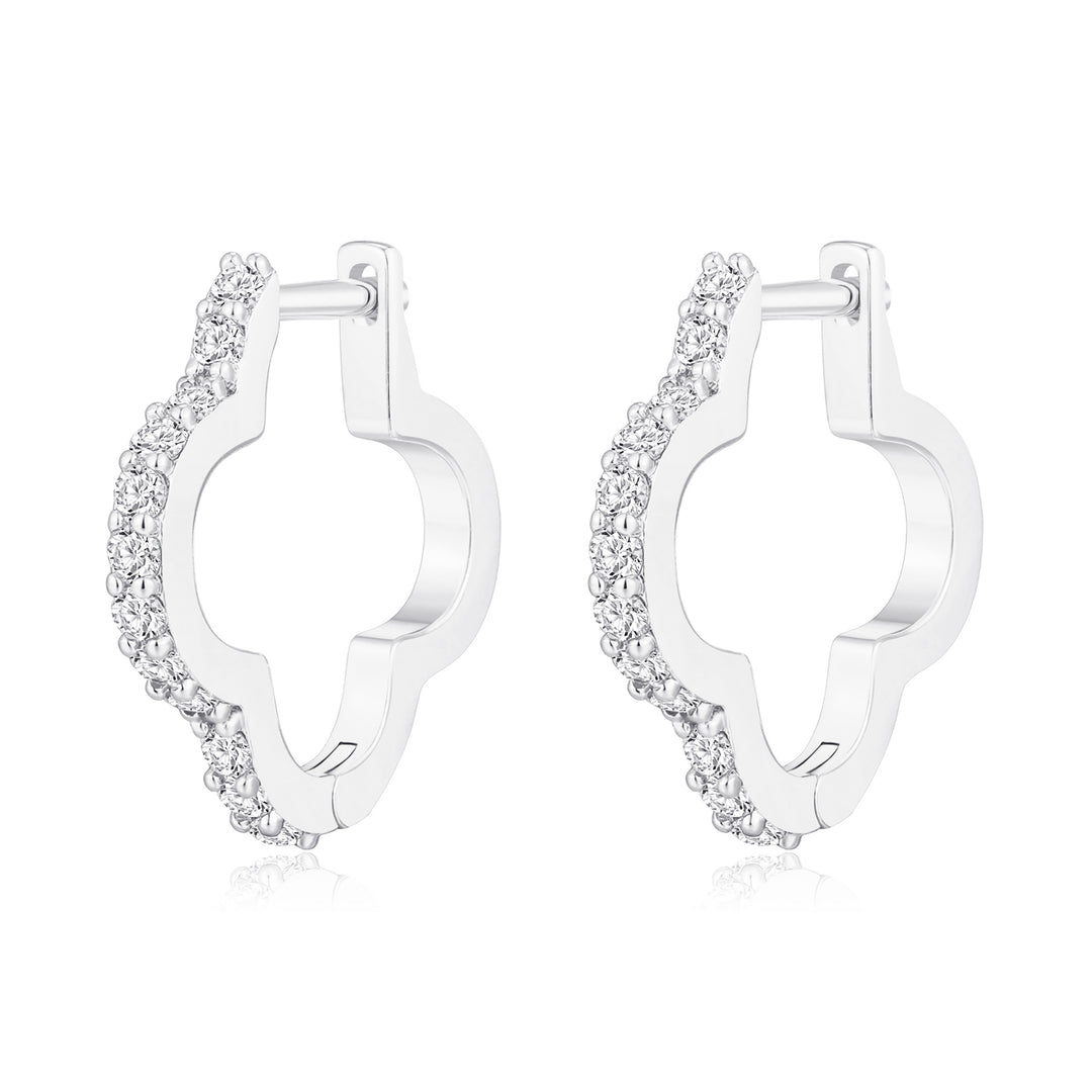 Silver Plated Clover Hoop Earrings Created with Zircondia® Crystals - Philip Jones Jewellery