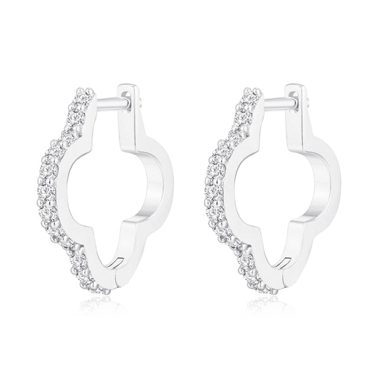 Silver Plated Clover Hoop Earrings Created with Zircondia® Crystals - Philip Jones Jewellery
