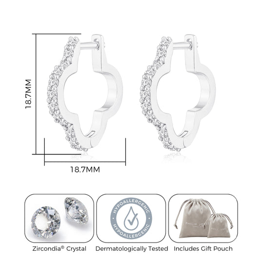 Silver Plated Clover Hoop Earrings Created with Zircondia® Crystals