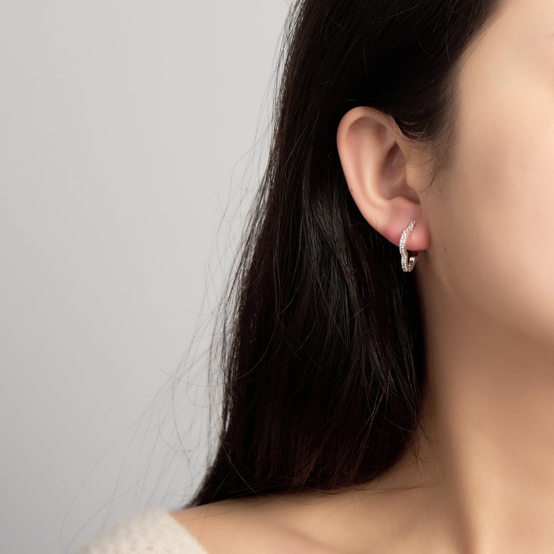 Silver Plated Clover Hoop Earrings Created with Zircondia® Crystals