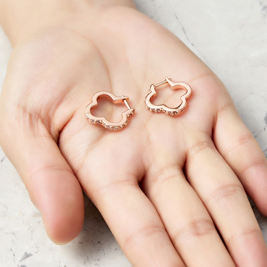 Rose Gold Plated Clover Hoop Earrings Created with Zircondia® Crystals