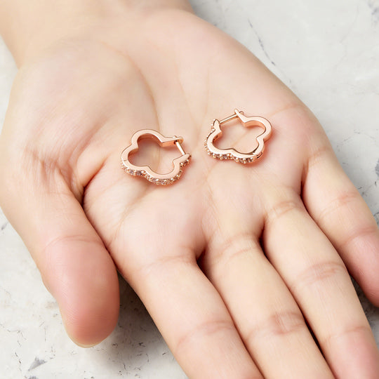 Rose Gold Plated Clover Hoop Earrings Created with Zircondia® Crystals