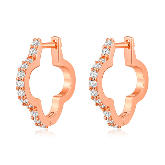 Rose Gold Plated Clover Hoop Earrings Created with Zircondia® Crystals - Philip Jones Jewellery