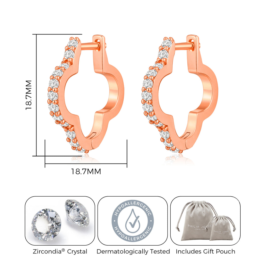 Rose Gold Plated Clover Hoop Earrings Created with Zircondia® Crystals