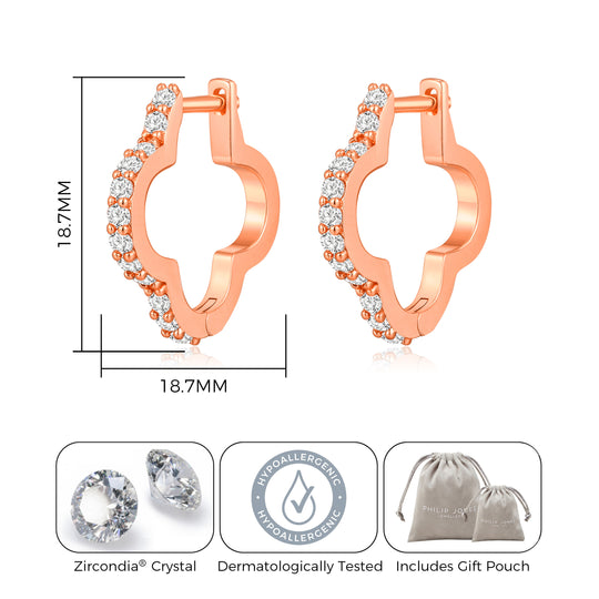 Rose Gold Plated Clover Hoop Earrings Created with Zircondia® Crystals