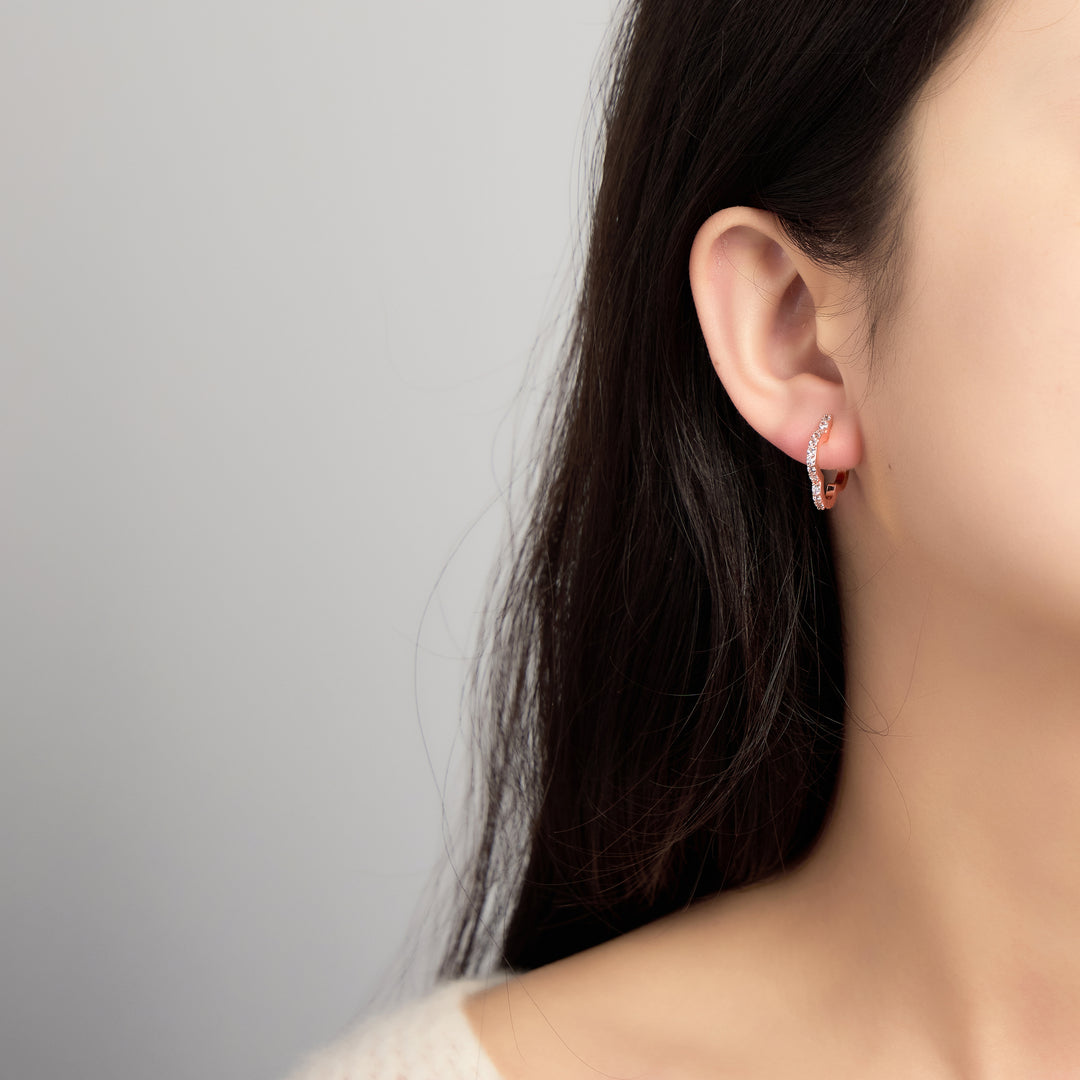 Rose Gold Plated Clover Hoop Earrings Created with Zircondia® Crystals