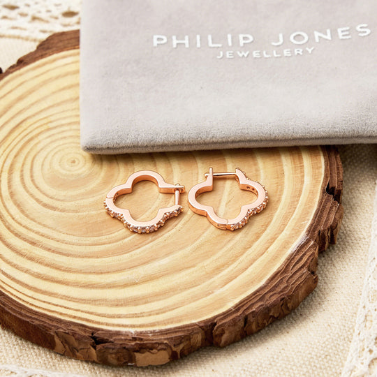 Rose Gold Plated Clover Hoop Earrings Created with Zircondia® Crystals