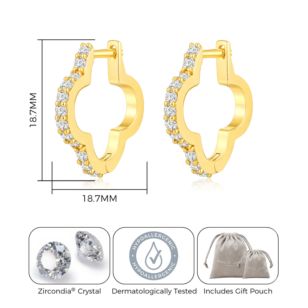 18k Gold Plated Clover Hoop Earrings Created with Zircondia® Crystals