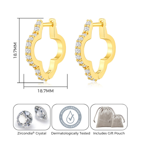 18k Gold Plated Clover Hoop Earrings Created with Zircondia® Crystals